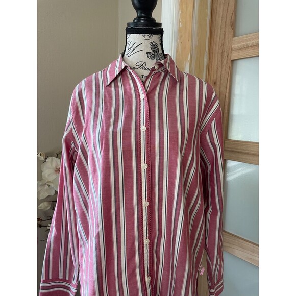 Karen Scott Sport Women's Button Up Shirt M Long Sleeves with Multicolor Stripes - Picture 2 of 7